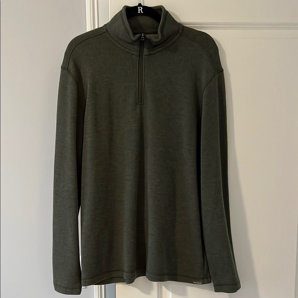 Olive Green Men's Eddie Bauer Quarter Zip Sweater